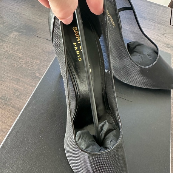 Saint Laurent Anja 105mm Stiletto Heel Pump Mesh and Leather Black EU 38 US 8 - Picture 2 of 11